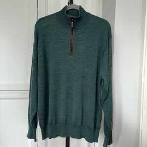 Orvis Wool Blend Quarter Zip Sweater Mens Large Green Mock Neck Pullover Classic